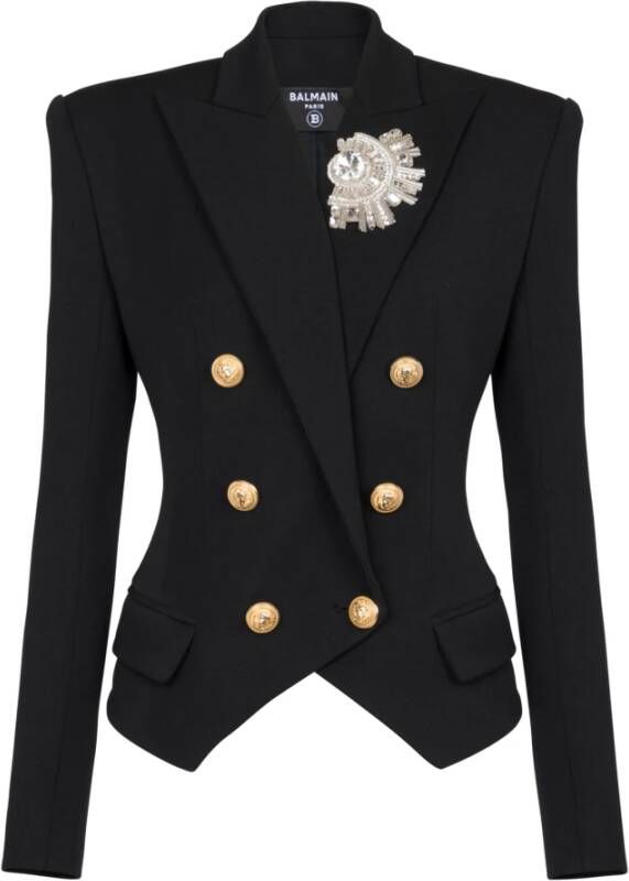 Balmain Wool double-breasted blazer with badge Zwart Dames