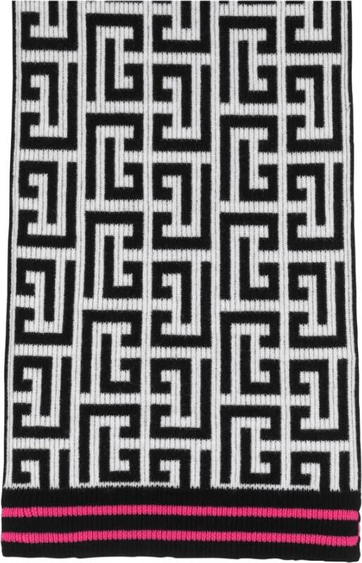 Balmain Maxi monogram sjaal in zwart witte wol kasjmier Zwart Dames