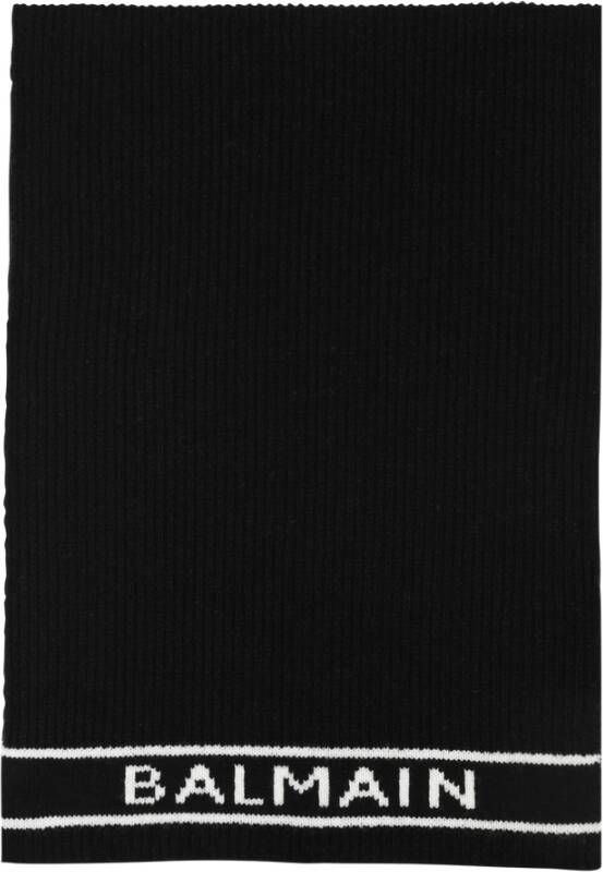 Balmain Wool scarf with logo Zwart Dames