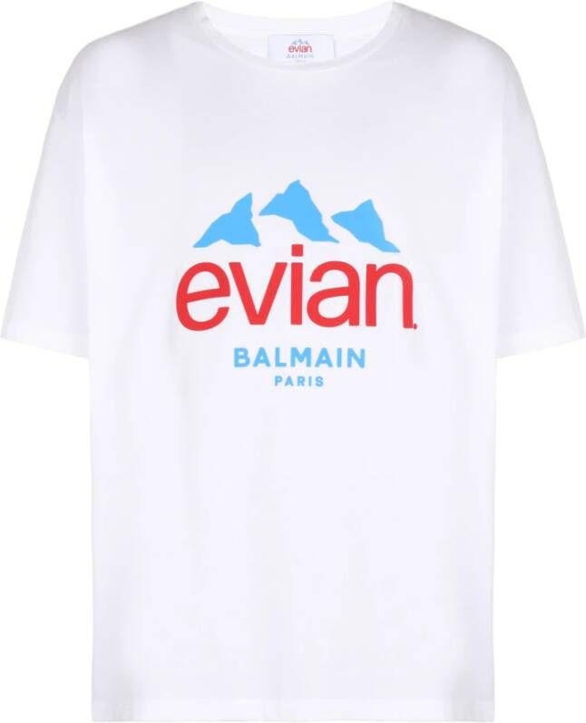 Balmain x Evian Logo T-shirt Wit Heren