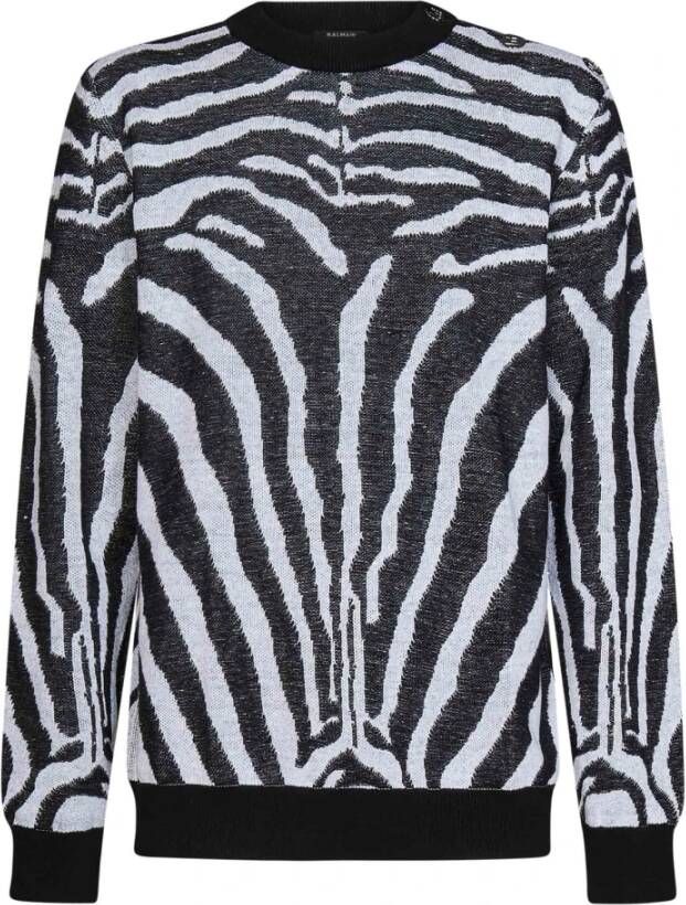 Balmain Zebra Print Linnen-Katoenen Sweatshirt Zwart Heren