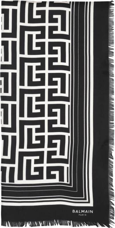 Balmain Zijden gemonogrammeerde sjaal Zwart Dames