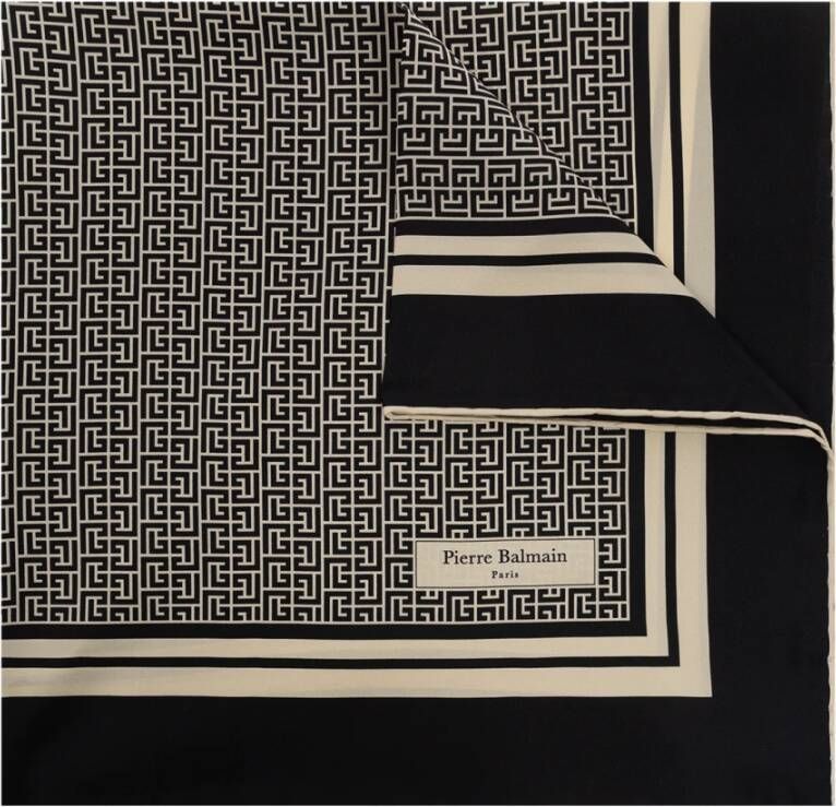 Balmain Vierkante zijden sjaal met monogramprint Black Dames