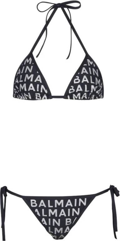 Balmain Zilveren Bikini Set met Logo-Print Grijs Dames