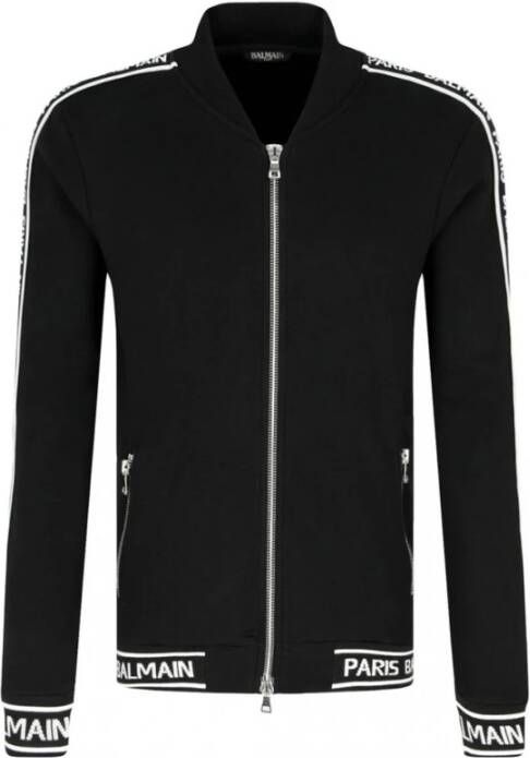 Balmain Zwarte Zip-Up Sweatshirt met Zilveren Rits Black Heren