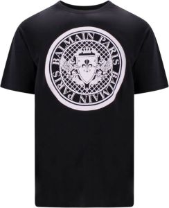 Balmain Zwart Coin Logo T-Shirt voor Heren Zwart Heren