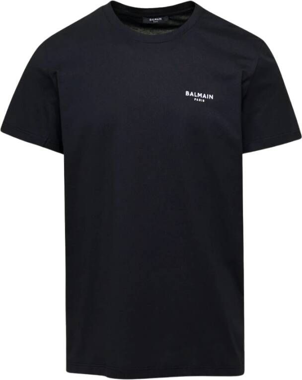 Balmain Zwart Flock T-Shirt Klassieke Pasvorm Zwart Heren