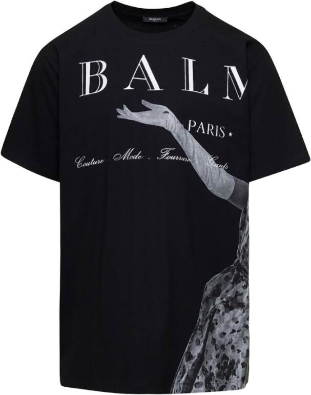 Balmain Zwart Jolie Madame Bedrukt T-Shirt Ruime Pasvorm Zwart Heren