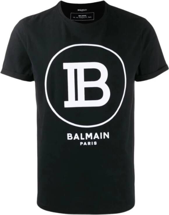 Balmain Zwarte katoenen T-shirt met dik wit flock B-logo Black Heren