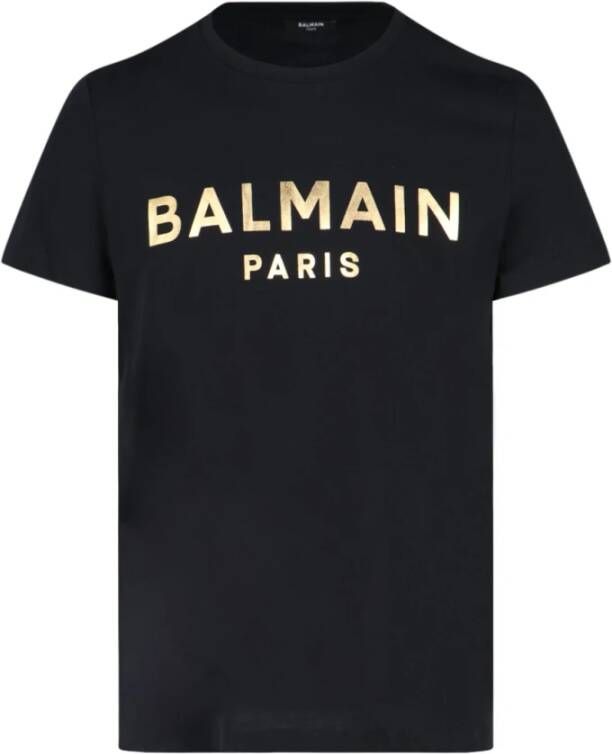 Balmain Eco-ontworpen katoenen T-shirt met Paris logo print Black Heren