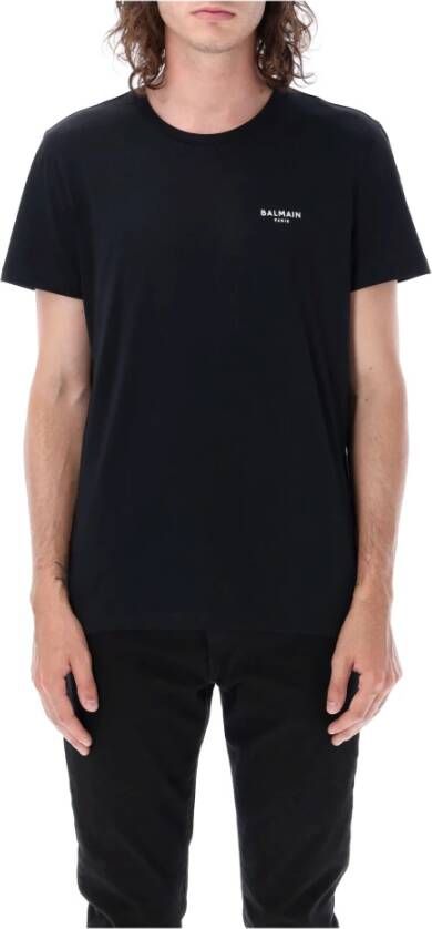 Balmain Zwart Mini Logo T-Shirt voor Heren Zwart Heren