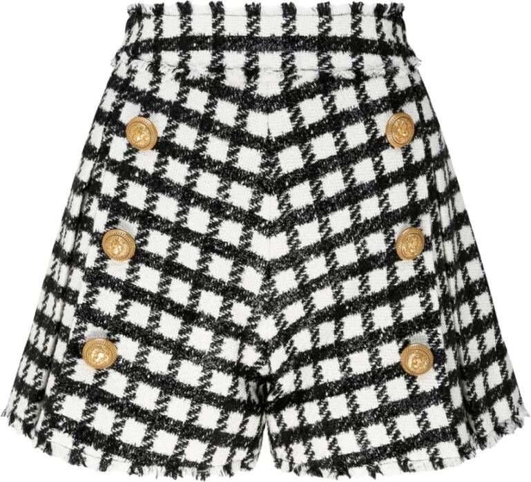 Balmain Zwart-witte tweed shorts Zwart Dames