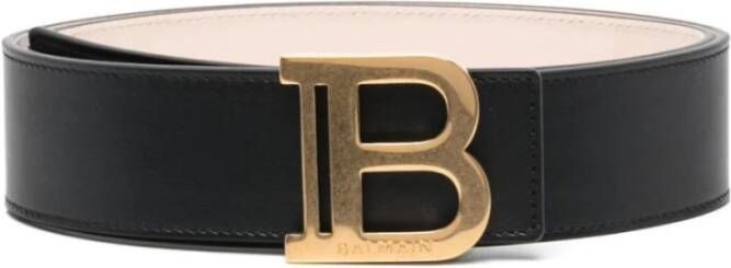 Balmain Zwarte B-Belt van glad kalfsleer met gouden monogramgesp Zwart Dames