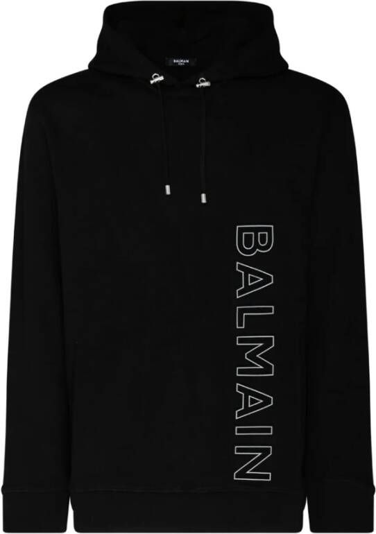 Balmain Zwarte biologisch katoenen trui met logo print Zwart Heren