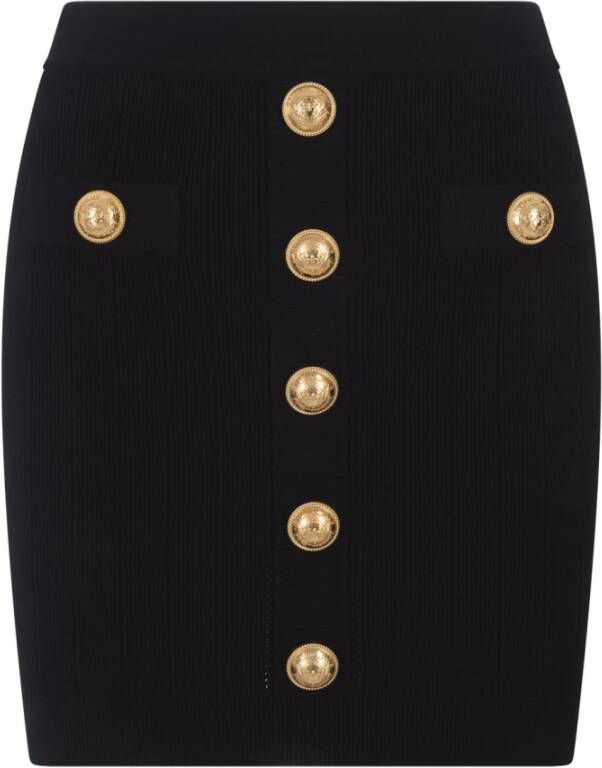 Balmain Zwarte korte rok met hoge taille en gouden metalen details Zwart Dames