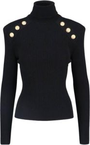 Balmain Zwarte geribbelde trui met gouden knoopdetails Zwart Dames