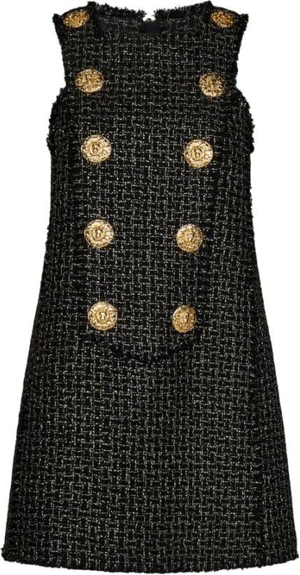 Balmain Zwarte jurk met franjes en gouden metalen details Zwart Dames
