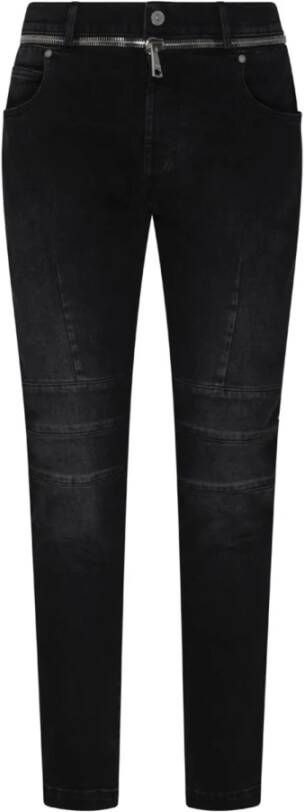 Balmain Zwarte katoenen jeans met rits en riem Zwart Heren