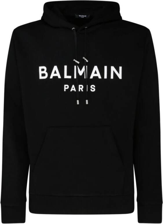 Balmain Zwarte katoenen logo print hoodie Zwart Heren