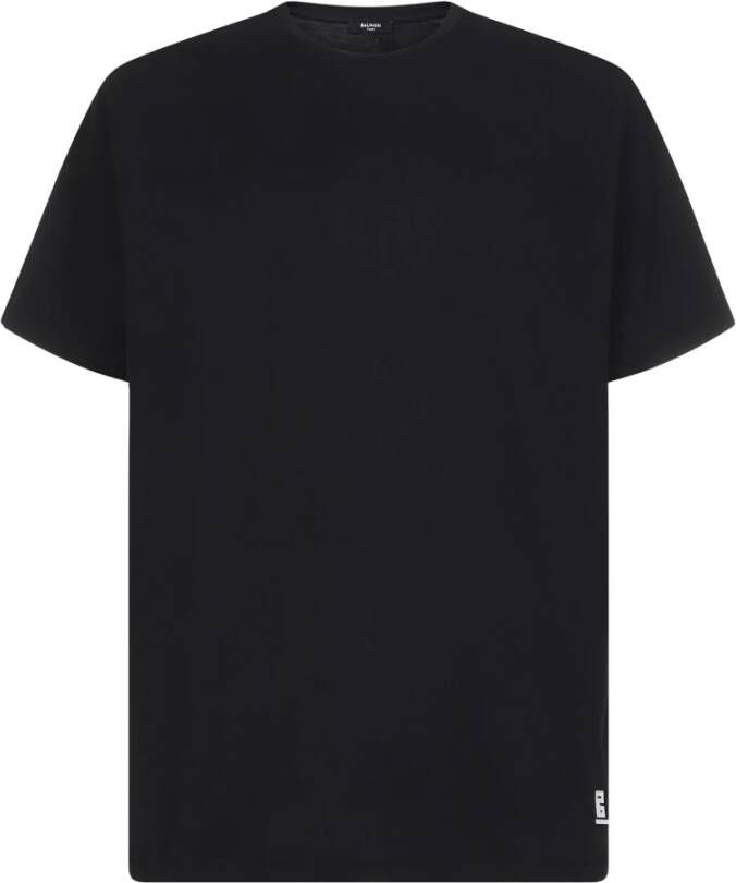 Balmain Zwarte katoenen T-shirt met logo print en monogram patch Zwart Heren