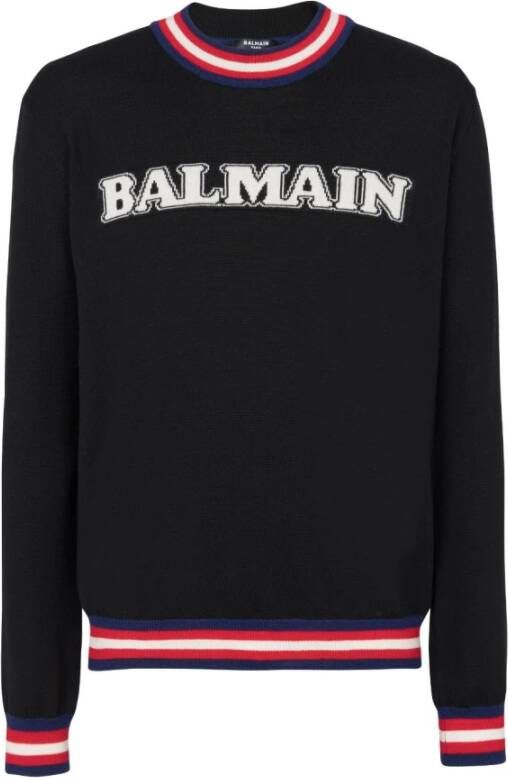 Balmain Zwarte Retro Merino Sweaters Zwart Heren