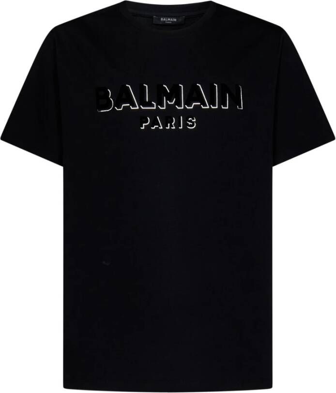 Balmain Zwart Biologisch Katoenen T-Shirt met Flock Logo Black Heren