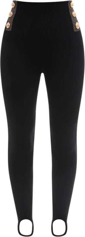 Balmain Zwarte Ss23 Leggings met Hoge Taille en Geweven Brei-inzetstukken Zwart Dames