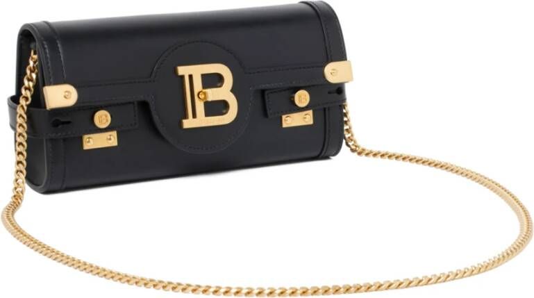 Balmain Zwarte tas met opklapbare bovenkant en gouden metalen sluiting Zwart Dames
