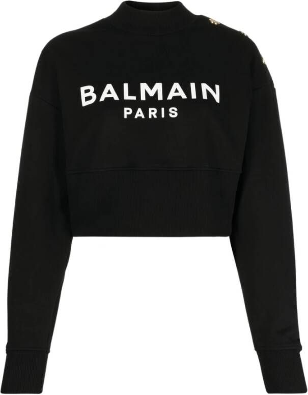 Balmain Zwarte Trui met Één Schouder en Gouden Knopen Zwart Dames