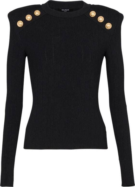 Balmain Zwarte trui met knoopversiering Zwart Dames