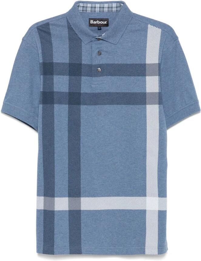 Barbour Oversized Tartan Polo Shirt in Chambray Blue Heren