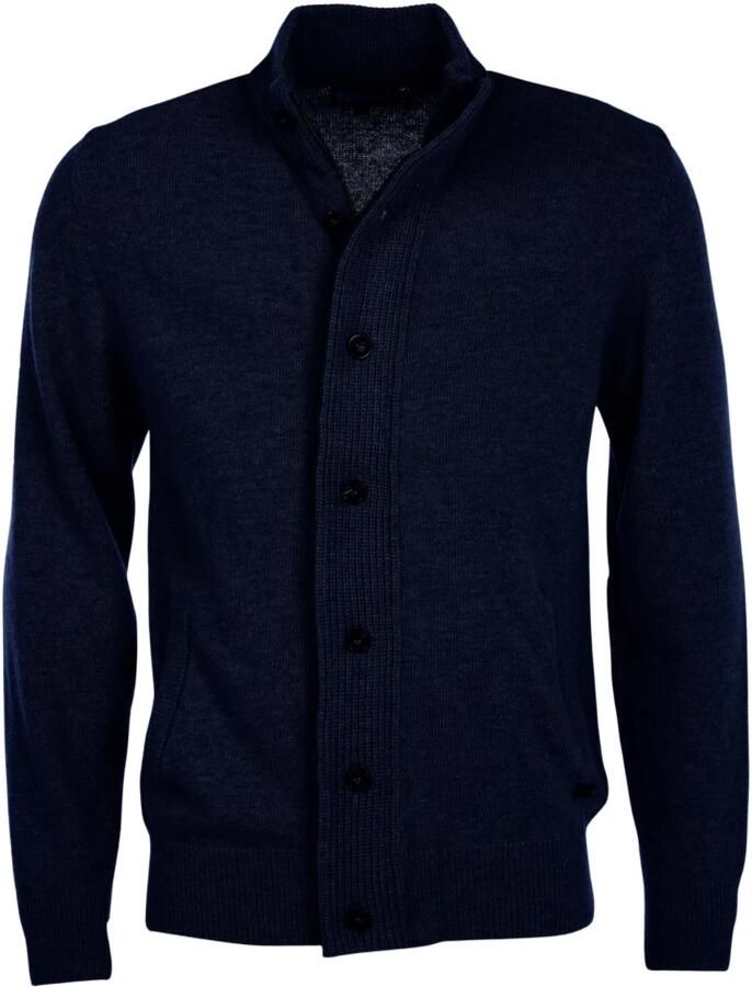Barbour Chunky Lambswool Sweater met Alcantara Elleboog Patches Blue Heren