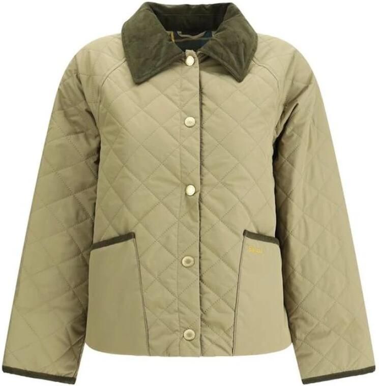 Barbour Gewatteerd Jack met Ribfluwelen Kraag Green Dames - Foto 2
