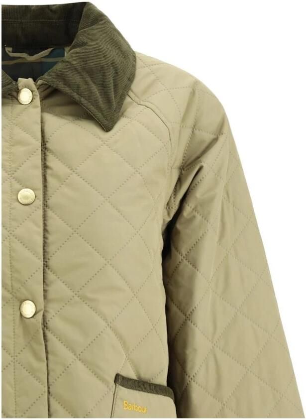 Barbour Gewatteerd Jack met Ribfluwelen Kraag Green Dames - Foto 4