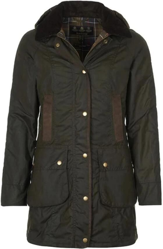 Barbour Olijfgroene Gewaxte Katoenen Parka met Tartan Voering Groen Dames - Foto 3