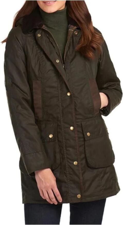 Barbour Olijfgroene Gewaxte Katoenen Parka met Tartan Voering Groen Dames - Foto 4