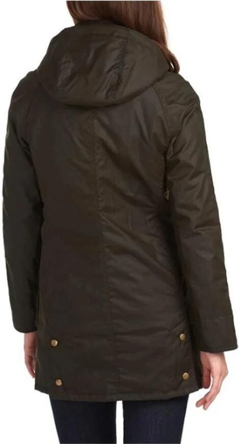 Barbour Olijfgroene Gewaxte Katoenen Parka met Tartan Voering Groen Dames - Foto 5