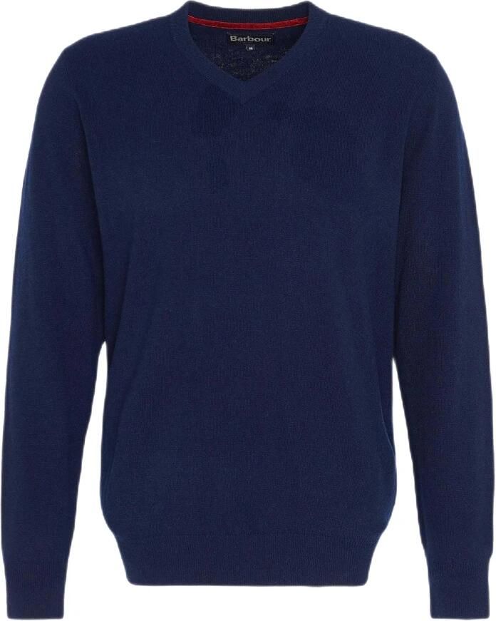 Barbour Heren V-hals Trui met Tartan Patches Blue Heren