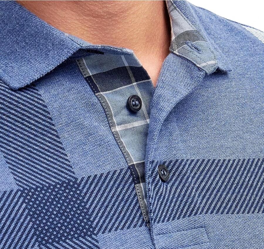 Barbour Oversized Tartan Polo Shirt in Chambray Blue Heren