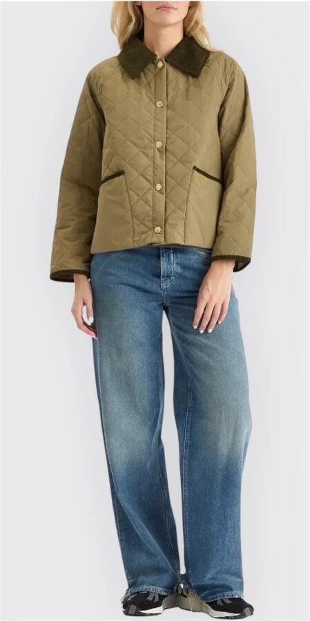 Barbour Gewatteerd Jack met Ribfluwelen Kraag Green Dames - Foto 5