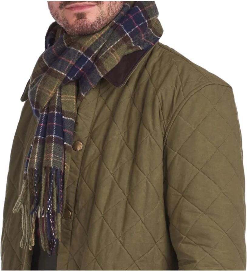Barbour Geruite lamswollen sjaal met franjes Multicolor Heren