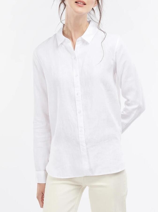 Barbour Witte Linnen Overhemd met Klassieke Kraag en Lange Mouwen White Dames