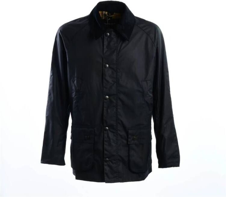 Barbour Blauwe gewaxte katoenen jas met fluwelen kraag Blauw Heren