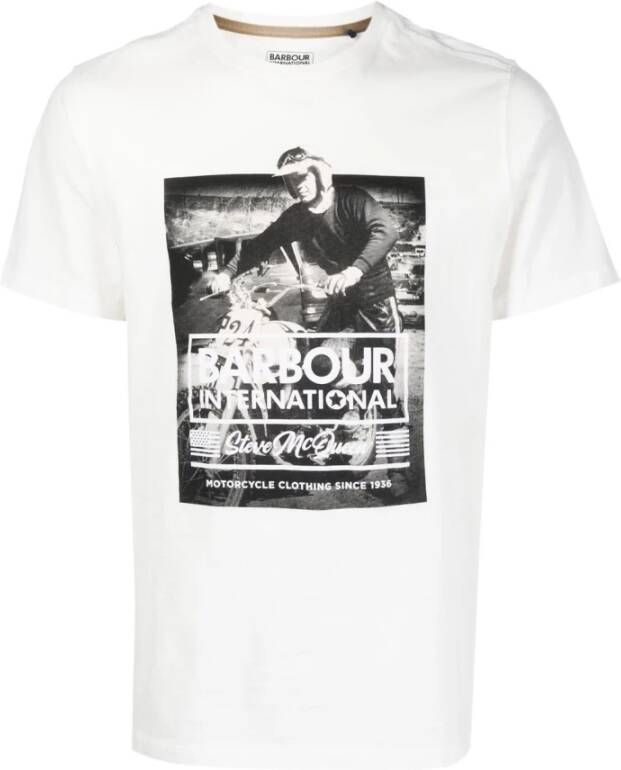 Barbour Grafische Print Korte Mouw T-shirt Wit Heren