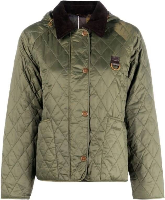 Barbour Groene gewatteerde jas met afneembare capuchon Groen Dames