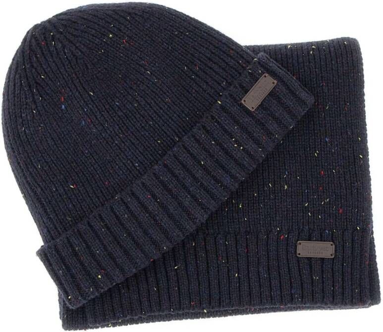 Barbour Heren Wollen Sjaal en Pet Cadeauset Blauw Heren