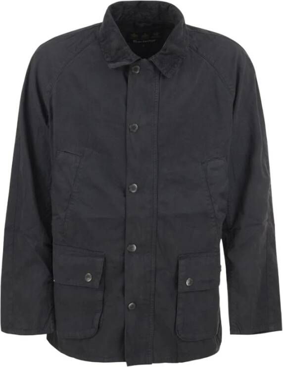 Barbour Slim Fit Gewassen Katoenen Ashby Jas Navy Grijs Heren