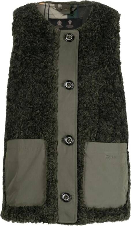 Barbour Groene Teddy Fleece Vest met Tartan Voering Green Dames