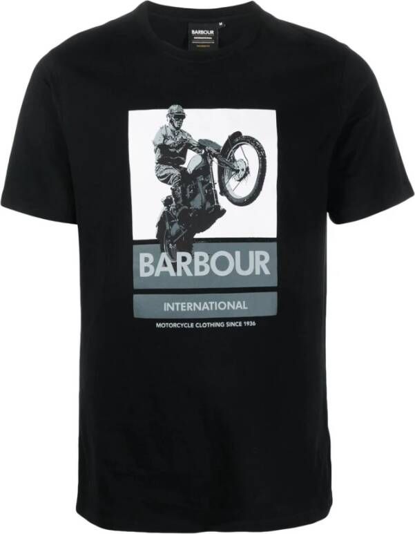 Barbour Zwart Grafisch Print Kortemouw T-shirt Zwart Heren