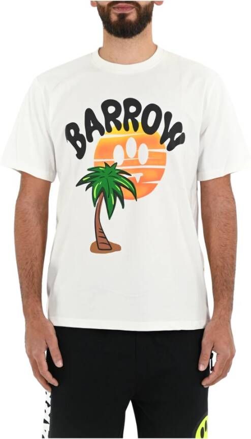 Barrow Beige Sunset Palm Print T-shirt Beige Heren